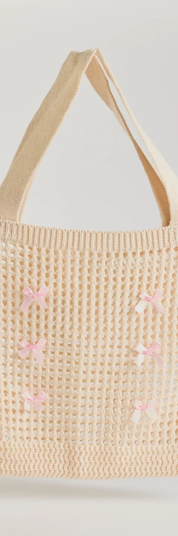 Cute Vibes Satin Bow Crochet Tote Bag