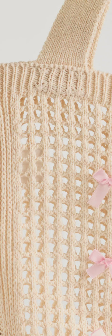 Cute Vibes Satin Bow Crochet Tote Bag