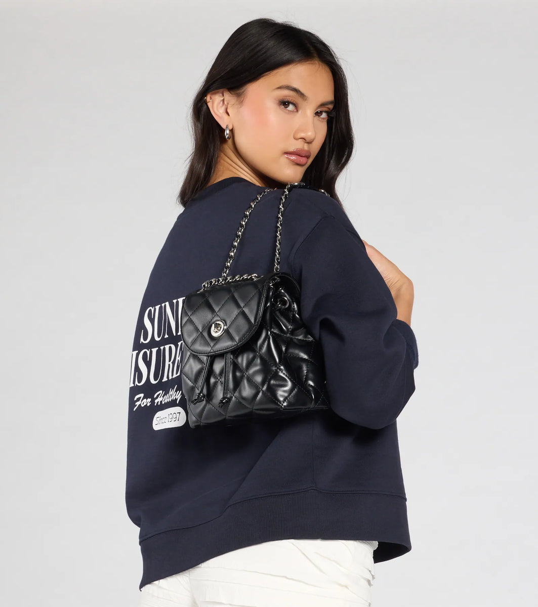 Edgy Quilted Faux Leather Mini Backpack & Windsor