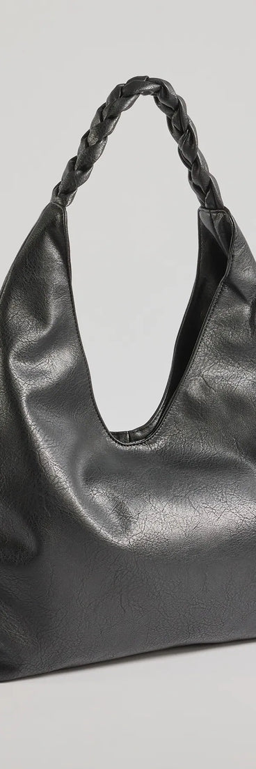 Braided Glam Slouchy Shoulder Bag, a trendy black addition to women's going-out outfits, is ideal for Christmas party outfits, chic NYE attire, or winter night-out looks that keep you on-trend!