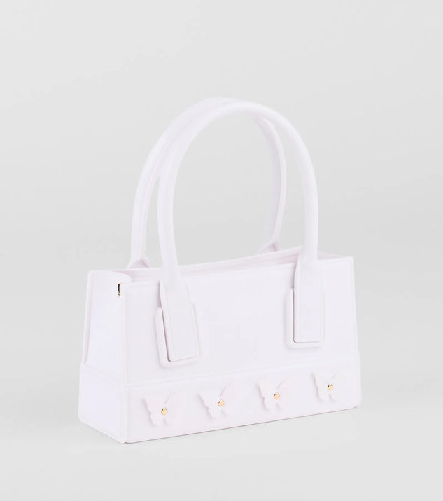 Stay on-trend this season with the Time To Fly Butterfly Jelly Tote Bag in white, a must-have for creating stylish and effortless spring outfits for women.