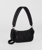 The Major Stud Faux Suede Shoulder Bag in black brings edge and energy to your vibe, ready to elevate any festival look or concert outfit.