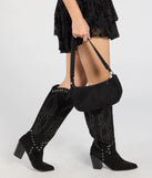 The Major Stud Faux Suede Shoulder Bag in black brings edge and energy to your vibe, ready to elevate any festival look or concert outfit.
