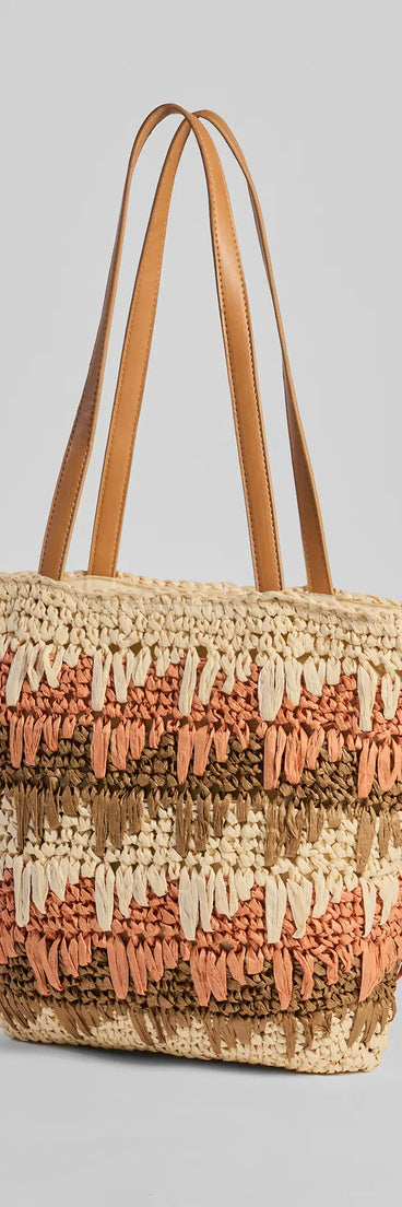 Paradise Bound Braided Striped Straw Tote Bag