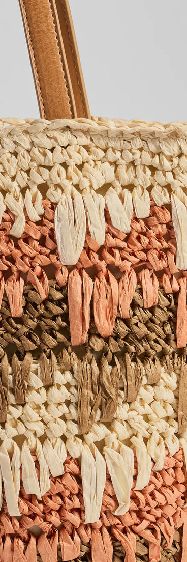 Paradise Bound Braided Striped Straw Tote Bag