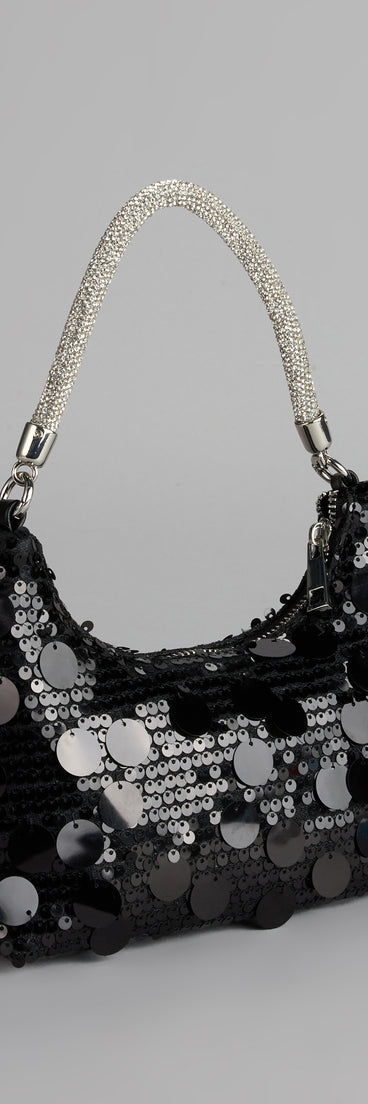 Style your vibe in seconds with the Disco Dreams Sequin Shoulder Bag in black, a fashion accessories essential that completes any outfit with ease.