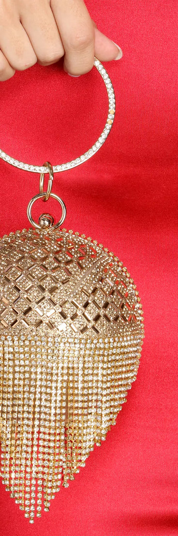 Rhinestone Fringe Sphere Clutch