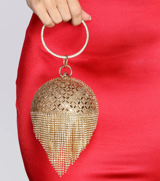 Rhinestone Fringe Sphere Clutch
