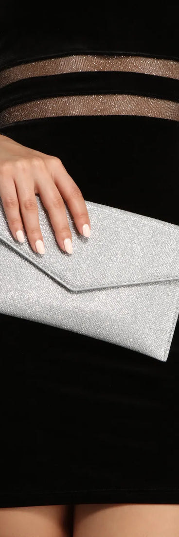 Glow On Glitter Mesh Envelope Clutch