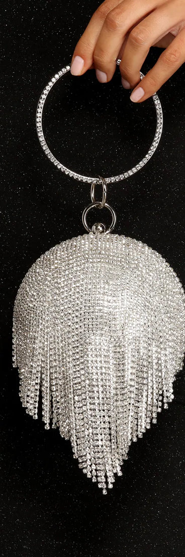 Light The Night Rhinestone Fringe Sphere Clutch