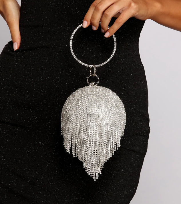 Light The Night Rhinestone Fringe Sphere Clutch