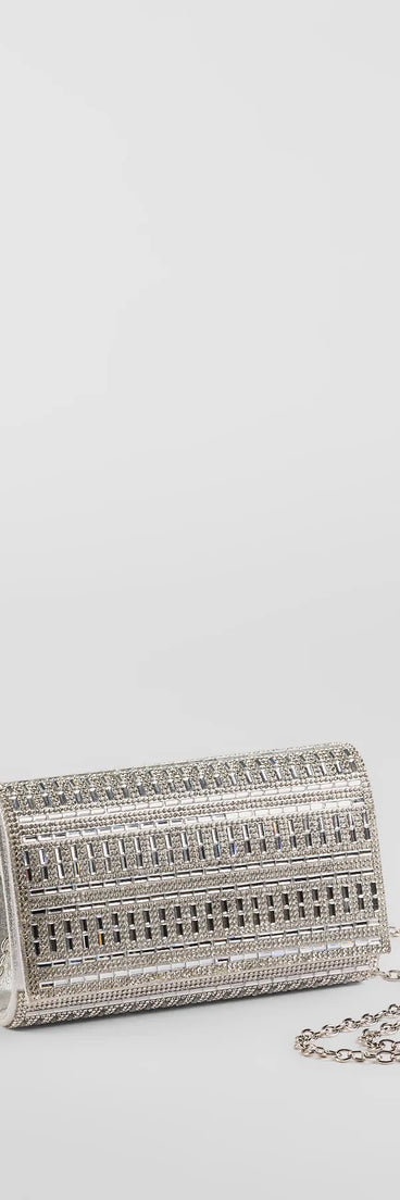 Get inspired with the So Glam Rhinestone And Baguette Stone Clutch, a feed-worthy silver piece that’s part of Windsor's updated and curated women’s clothing edit packed with must-have fall outfit ideas.