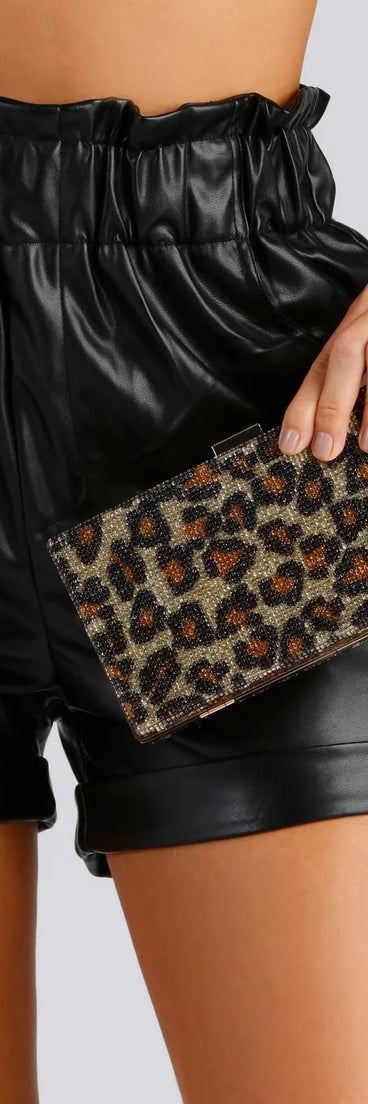 All The Glitz Leopard Rhinestone Clutch