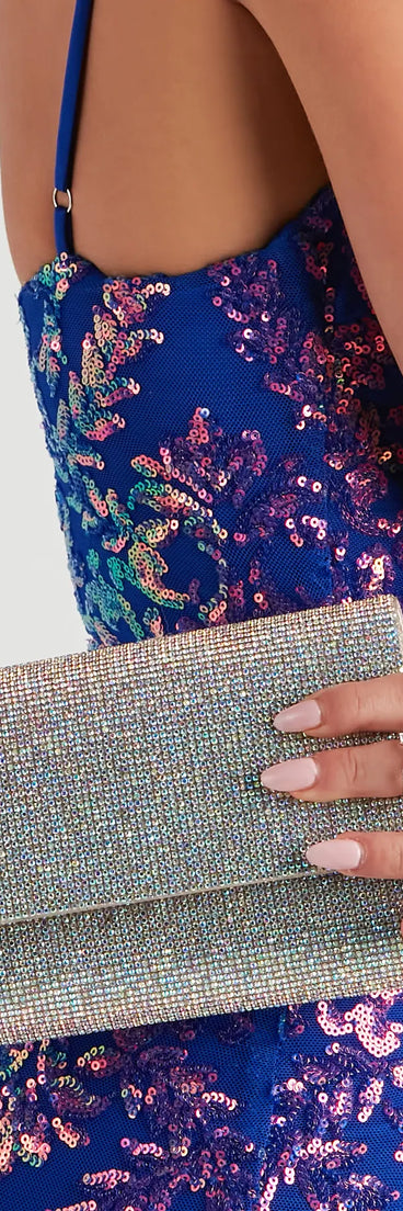 Shimmer Rhinestone Fold Over Clutch