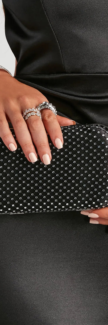 Glitzy Deets Rhinestone Mesh Box Clutch