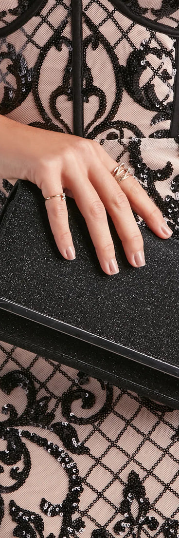 Prepare To Shine Glitter Mesh Clutch