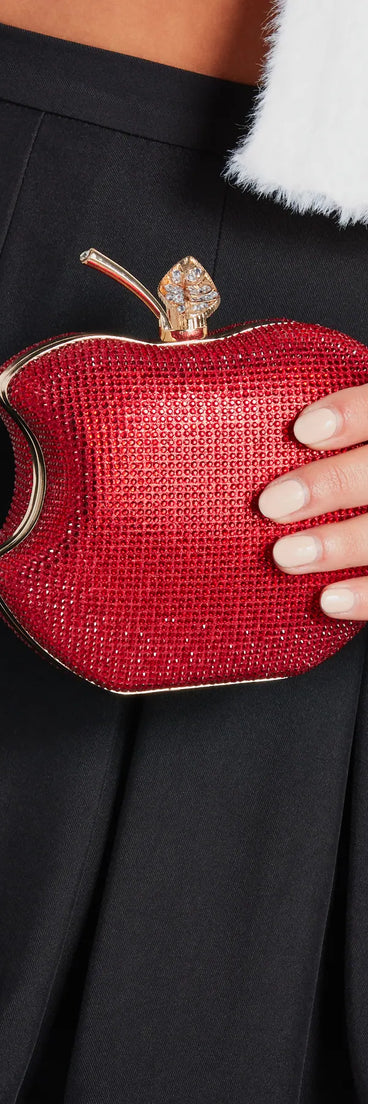 Tempting Glamour Rhinestone Bitten Apple Clutch