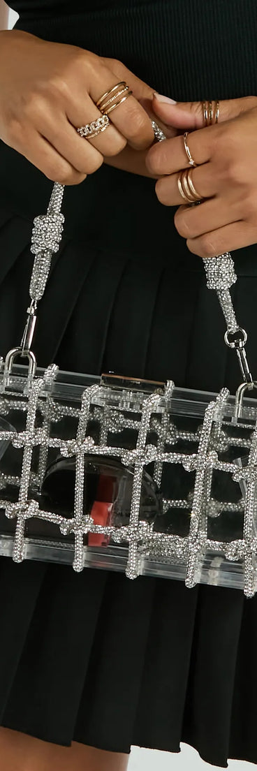 Clearly Luxe Rhinestone Knot Clear Box Clutch Bag
