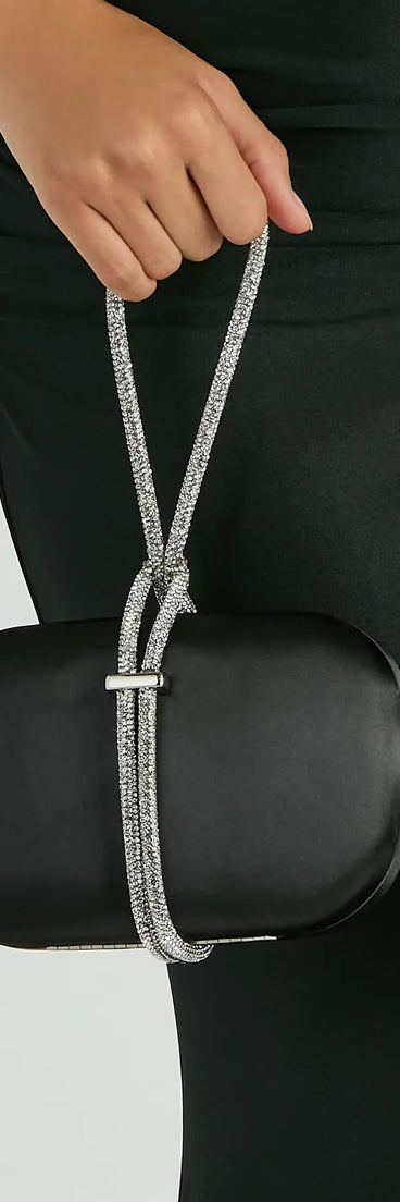 Cordially Invited Rhinestone Strap Satin Clutch