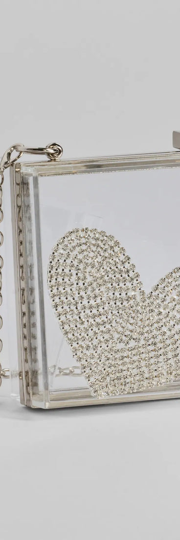 Heart's Content Rhinestone Clear Box Bag