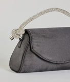 Glam Aspiration Rhinestone Strap Satin Handbag, a trendy black addition to women's going-out outfits, is ideal for Christmas party outfits, chic NYE attire, or winter night-out looks that keep you on-trend!