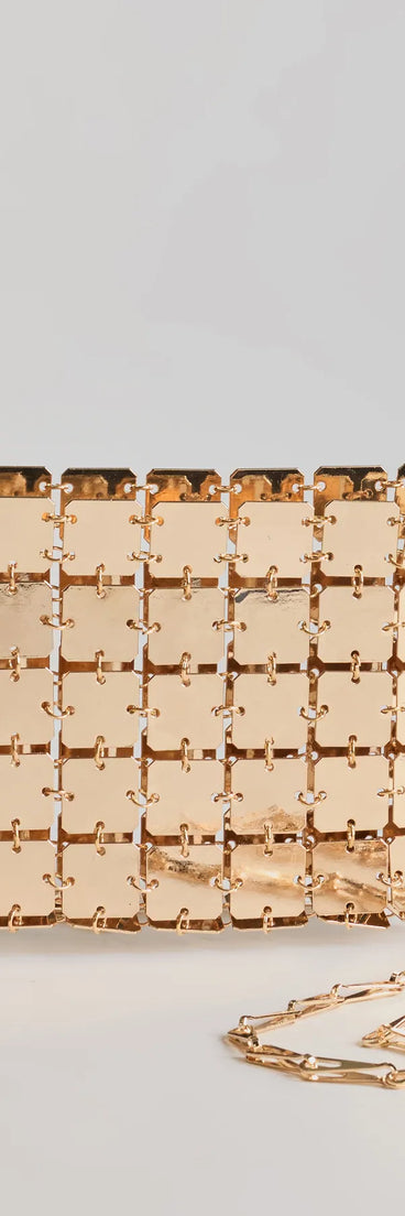 Made The List Square Chainmail Crossbody Bag, a trendy gold addition to women's going-out outfits, is ideal for Christmas party outfits, chic NYE attire, or winter night-out looks that keep you on-trend!