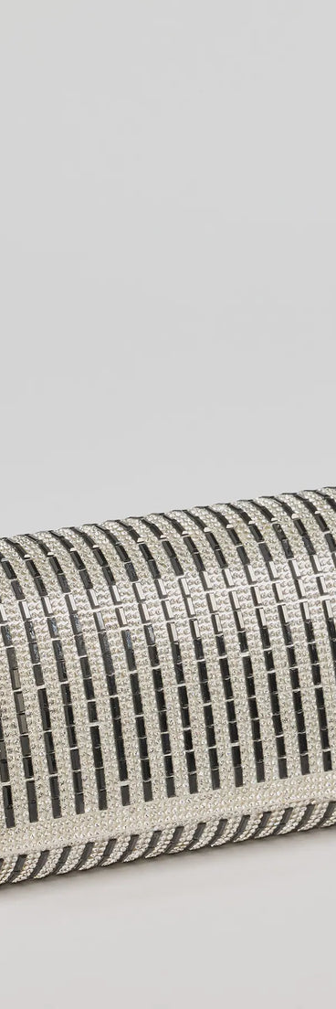 Lavishly Chic Rhinestone Baguette Foldover Clutch, a trendy silver addition to women's going-out outfits, is ideal for Christmas party outfits, chic NYE attire, or winter night-out looks that keep you on-trend!