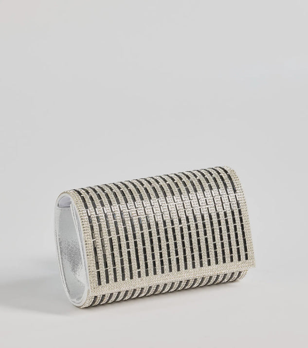 Lavishly Chic Rhinestone Baguette Foldover Clutch, a trendy silver addition to women's going-out outfits, is ideal for Christmas party outfits, chic NYE attire, or winter night-out looks that keep you on-trend!