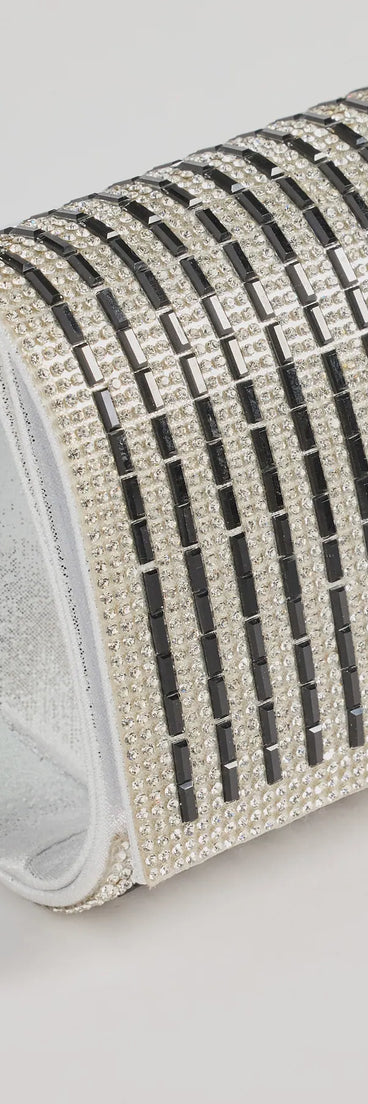 Lavishly Chic Rhinestone Baguette Foldover Clutch, a trendy silver addition to women's going-out outfits, is ideal for Christmas party outfits, chic NYE attire, or winter night-out looks that keep you on-trend!