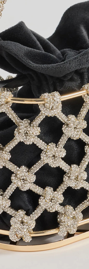 Shine at the 2025 countdown by completing your New Year’s Eve Outfit with the Sparkling Touch Rhinestone Cage Bucket Handbag, a glam black fashion accessory with statement-making details for festive going-out looks.