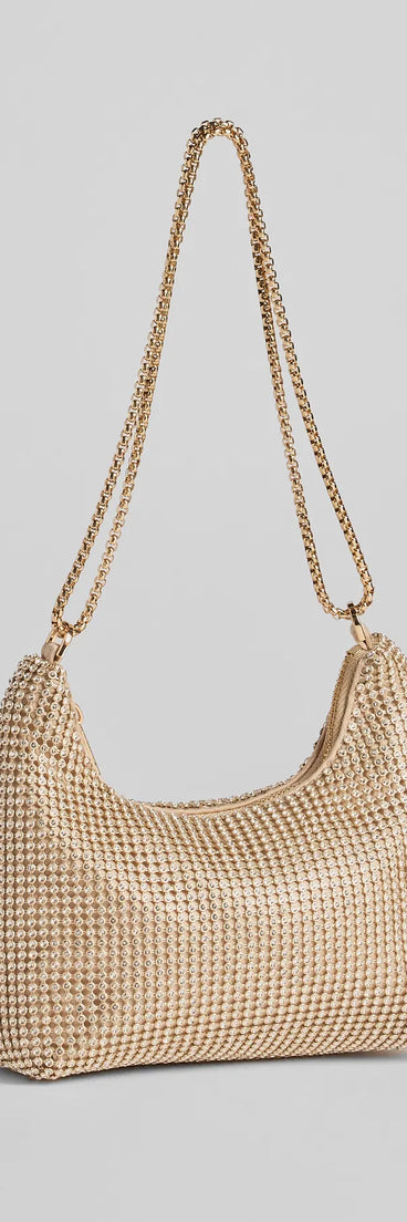 Get inspired with the Glamour Girlie Rhinestone Mesh Shoulder Bag, a feed-worthy gold piece that’s part of Windsor's updated and curated women’s clothing edit packed with must-have fall outfit ideas.