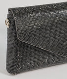 The Sparkle Effect Rhinestone Crossbody Purse helps create a chic women's black cocktail outfit with a trendy texture and stylish design, ideal for wedding guest cocktail outfits or dinner parties.
