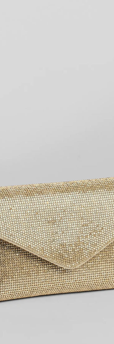 The Sparkle Effect Rhinestone Crossbody Purse helps create a chic gold women's cocktail outfit with a trendy texture and stylish design, ideal for wedding guest cocktail outfits or dinner parties.