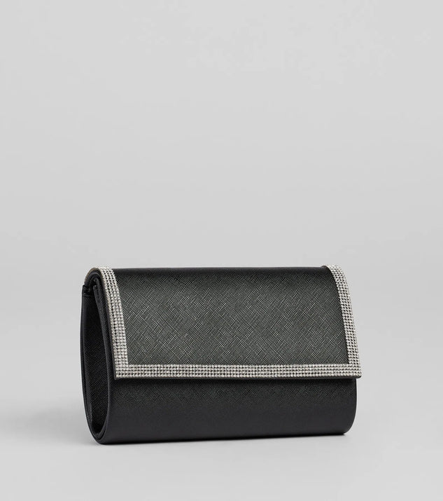 The Sparkle Scene Rhinestone Foldover Clutch in black brings sleek style to any graduation outfit, from cap and gown to after-party.