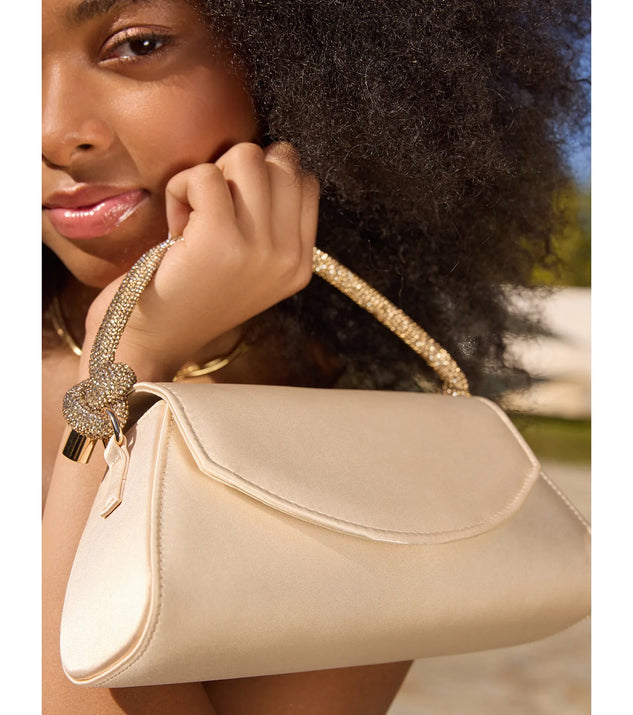 Glam Aspiration Rhinestone Strap Satin Handbag