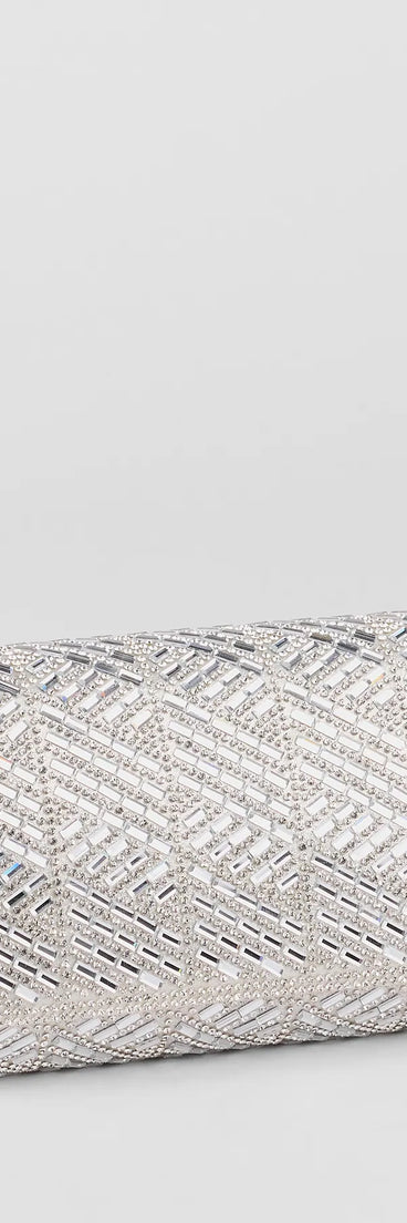The Glam Soiree Rhinestone Baguette Clutch in silver brings sleek style to any graduation outfit, from cap and gown to after-party.