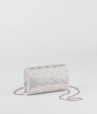 The Glam Soiree Rhinestone Baguette Clutch in silver brings sleek style to any graduation outfit, from cap and gown to after-party.