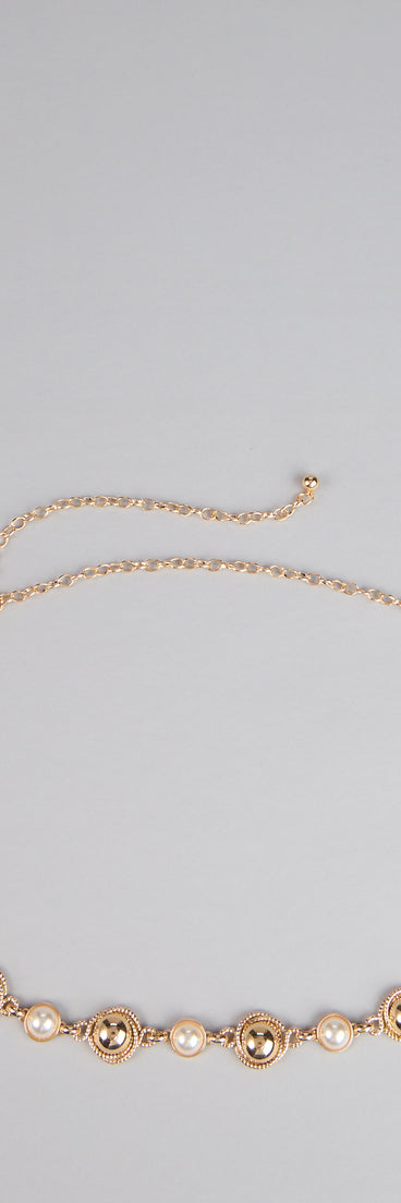 Style your vibe in seconds with the Opulent Touch Faux Pearl Chain Belt, a fashion accessories essential that completes any outfit with ease.