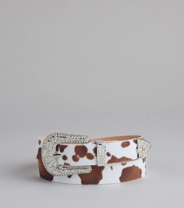 Shop Windsor Glam By The Countryside Cow Rhinestone Buckle Belt Online – Trendy & Affordable Fashion