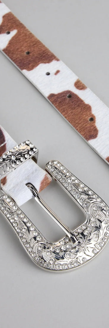 Glam By The Countryside Cow Rhinestone Buckle Belt