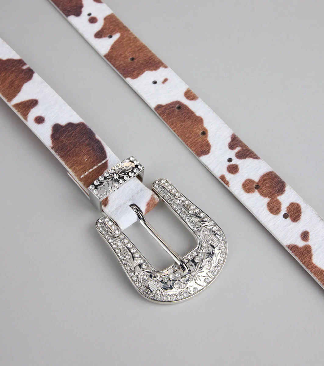Glam By The Countryside Cow Rhinestone Buckle Belt & Windsor