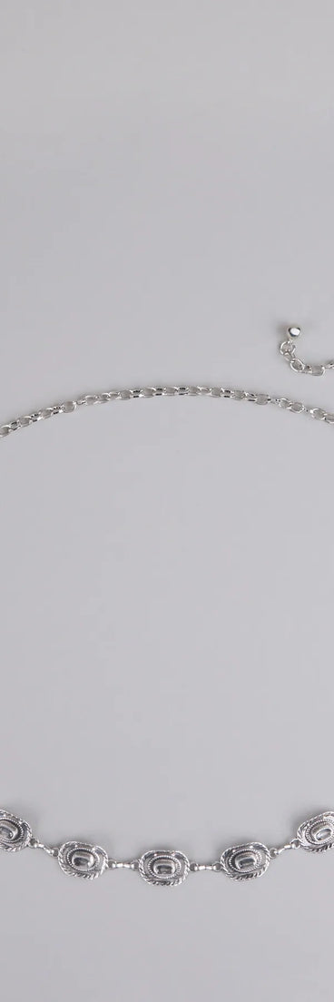 Style your vibe in seconds with the Boot It Up Cowboy Hat Chain Belt in silver, a fashion accessories essential that completes any outfit with ease.