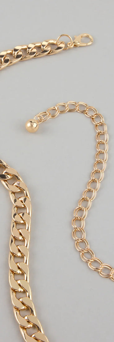 Style your vibe in seconds with the Classic Staple Cuban Chain-Link Belt in gold, a fashion accessories essential that completes any outfit with ease.