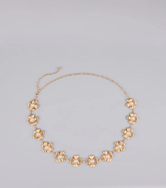 Flower Power Faux Pearl Chain Belt
