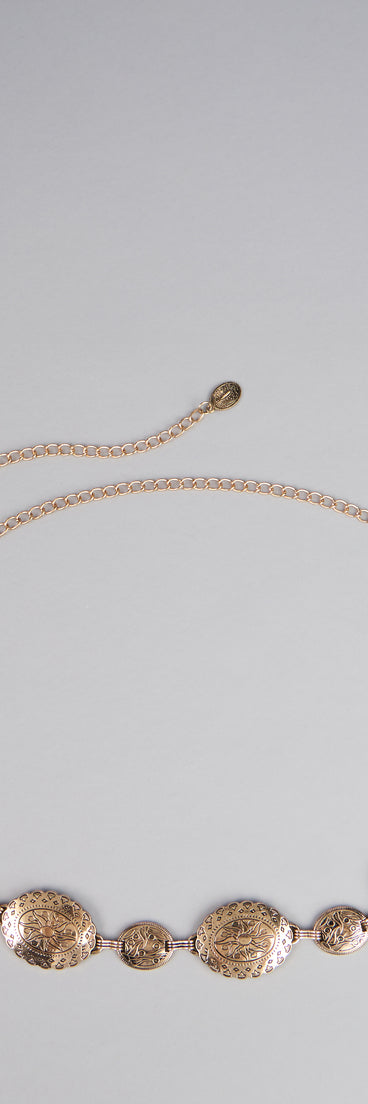 Style your vibe in seconds with the Gilded Elegance Medallion Chain Belt, a fashion accessories essential that completes any outfit with ease.