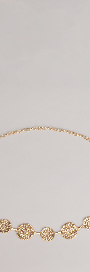 Style your vibe in seconds with the Linked in Shine Disc Chain Belt, a fashion accessories essential that completes any outfit with ease.