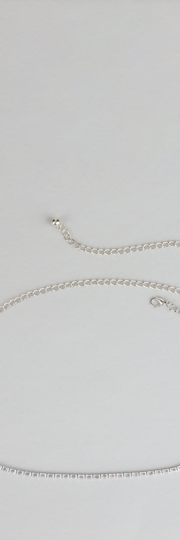 Style your vibe in seconds with the Soft Shine Dainty Rhinestone Chain Belt in silver, a fashion accessories essential that completes any outfit with ease.