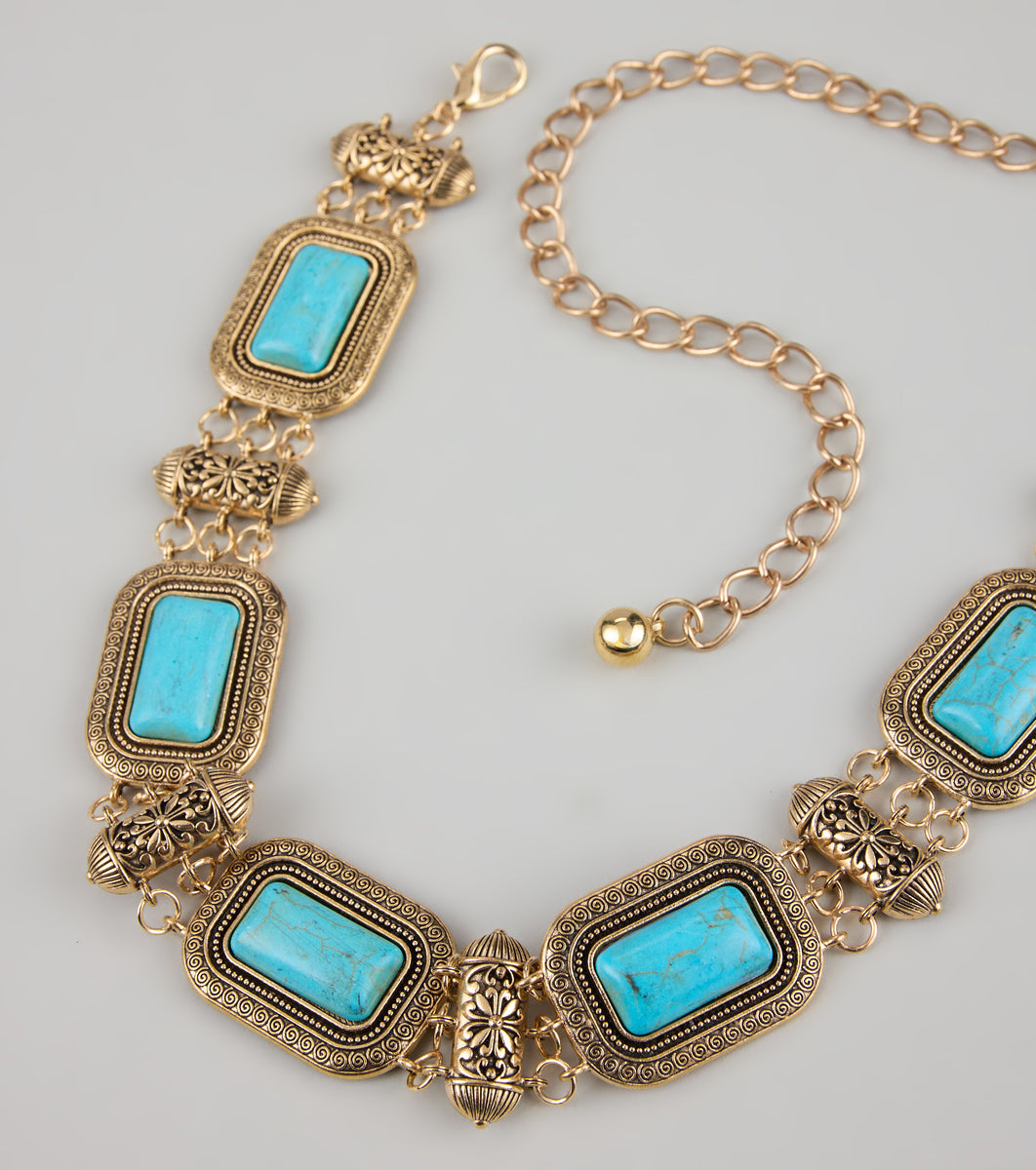 Boho Glow Turquoise Stone Chain Belt & Windsor