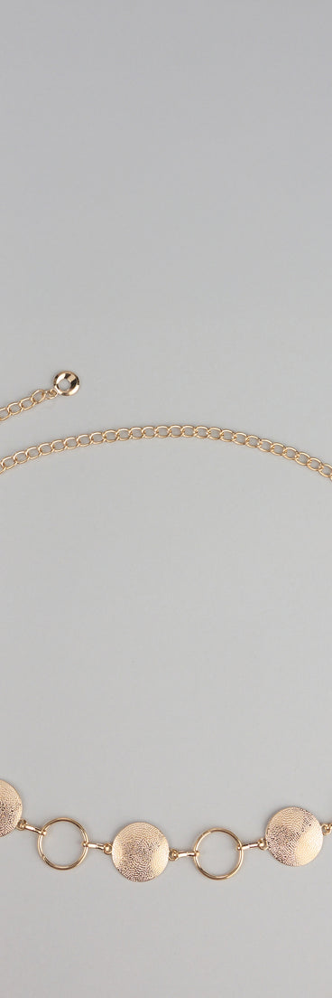 Style your vibe in seconds with the Looped In Luxe Disc Chain Belt, a fashion accessories essential that completes any outfit with ease.