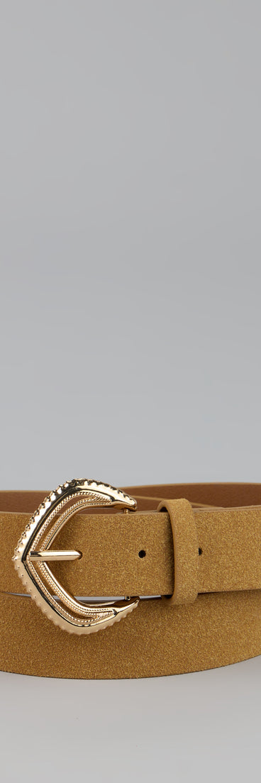 Style your vibe in seconds with the Buckle Up Etched Faux Leather Belt, a fashion accessories essential that completes any outfit with ease.